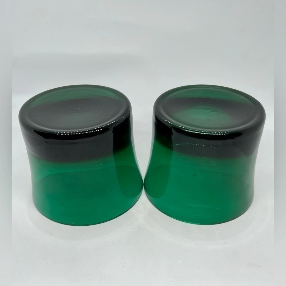 2 Small Emerald Green Hand Blown Glass Fruit/Dessert Bowls